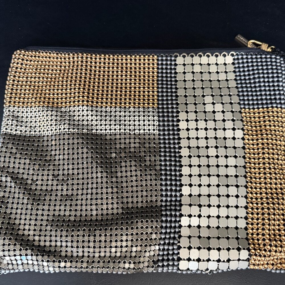 BCBG MaxAzaria | Silver-Copper-Pewter Metal Mesh Patchwork Clutch/Wristlet
